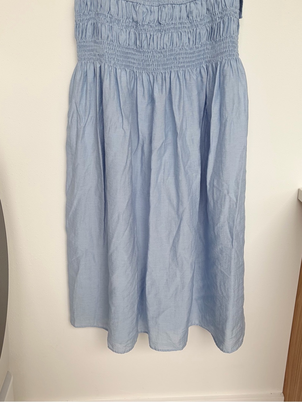 Moon River Anthropologie Shirred Midi Dress Blue Ribbon Tie Straps Ruffle Large - Picture 6 of 13